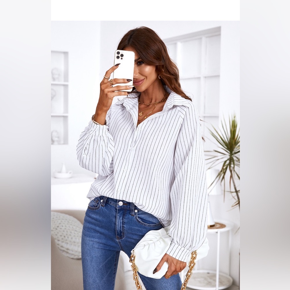 New CUPSHE striped oversize button-down blouse, size XL